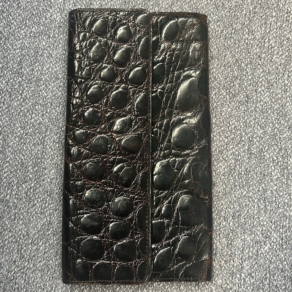 Brown Alligator Long Snap Wallet